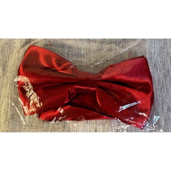 New Red Satin Bow Tie Holiday Festive Shiny Formal Fancy - Picture 1 of 2